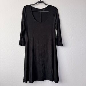 Garnet Hill Casual Dress Scoop Neck‎ 3/4 Sleeve Black Dress Size S